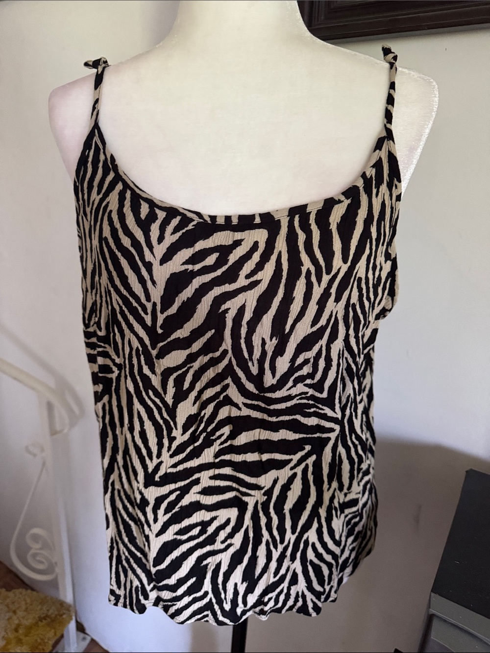 Women’s Zebra-Print Cami Tank Top - Black & Cream
